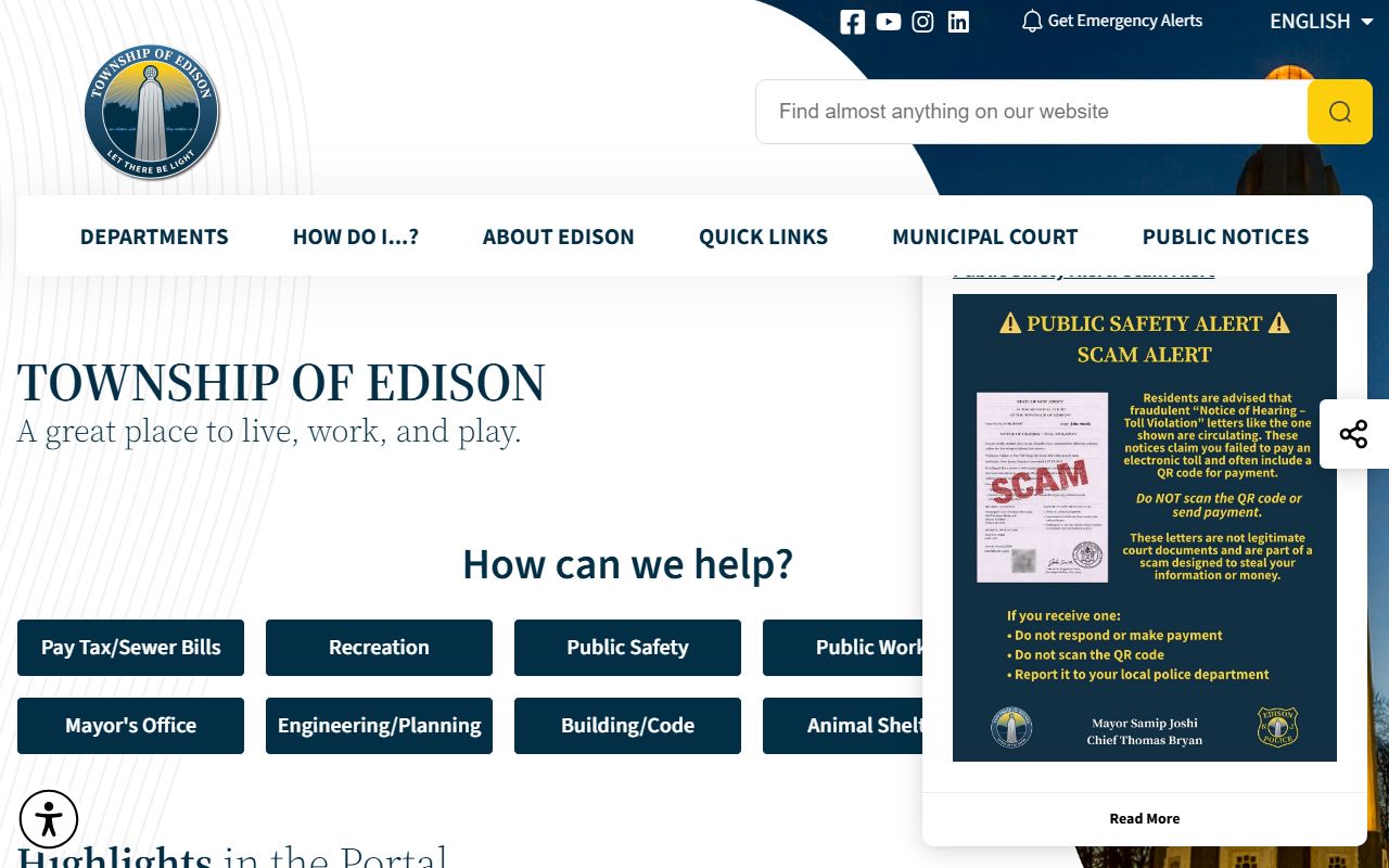 Edison Township released inmates police department resource