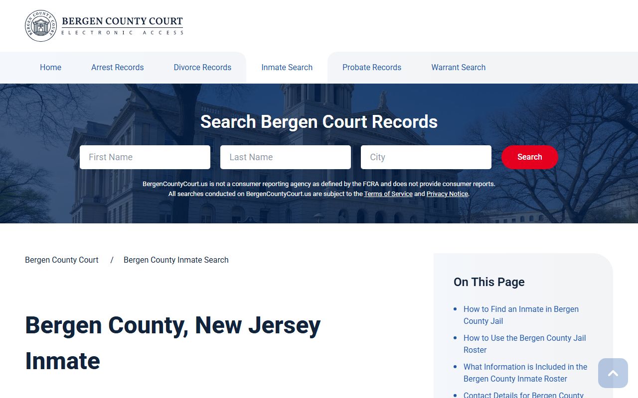 Bergen County inmate search tool for finding released inmates