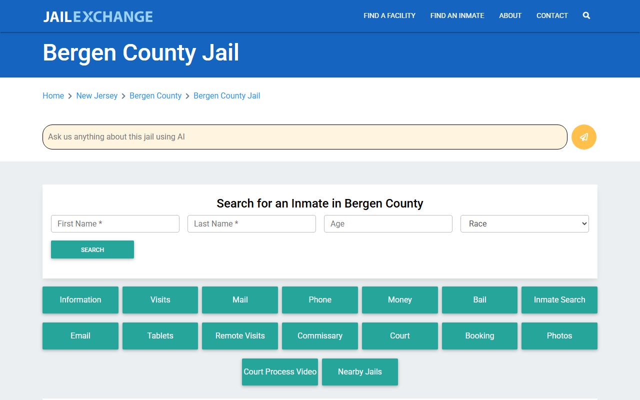 Bergen County Jail information for released inmates in Hackensack