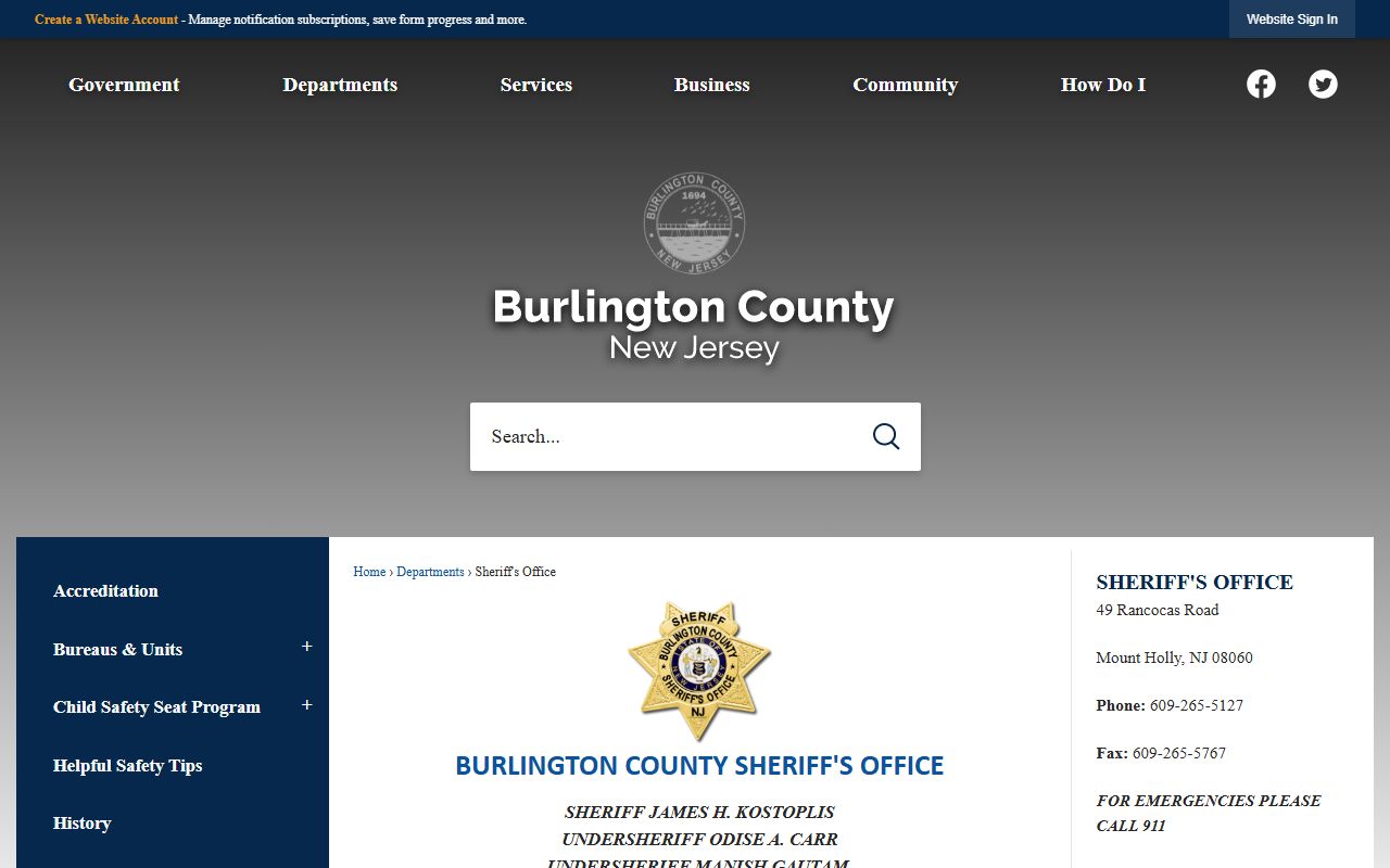 Burlington County Sheriff Office for released inmates records in Mount Holly