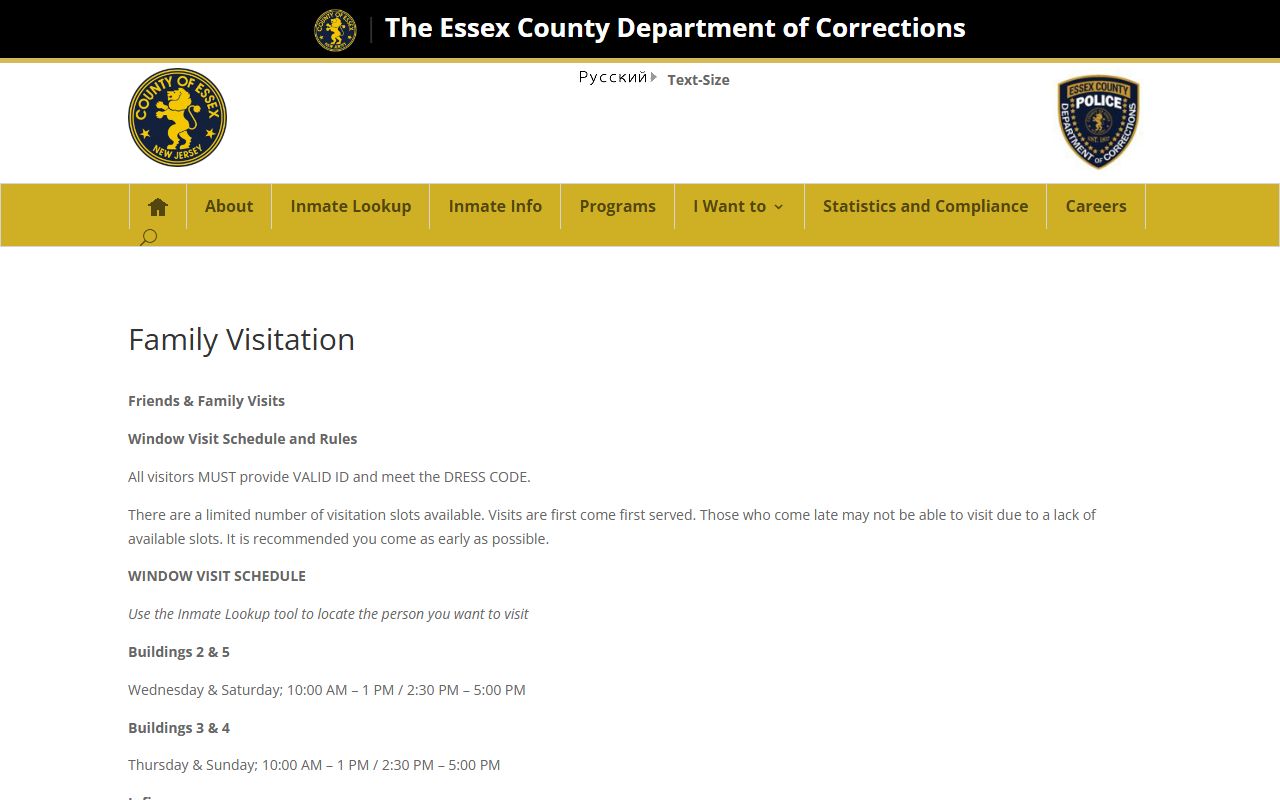 Essex County released inmates family visitation info