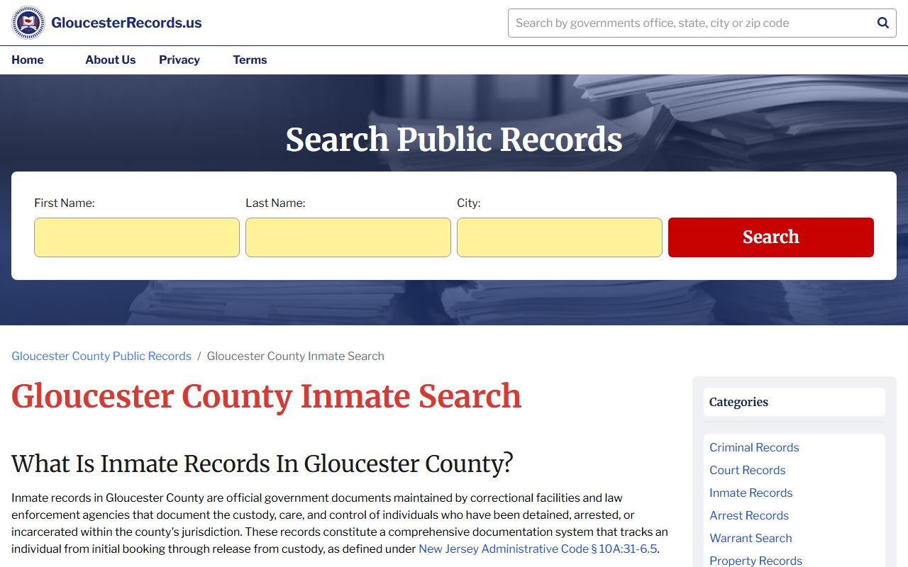 Gloucester County released inmates inmate search tool