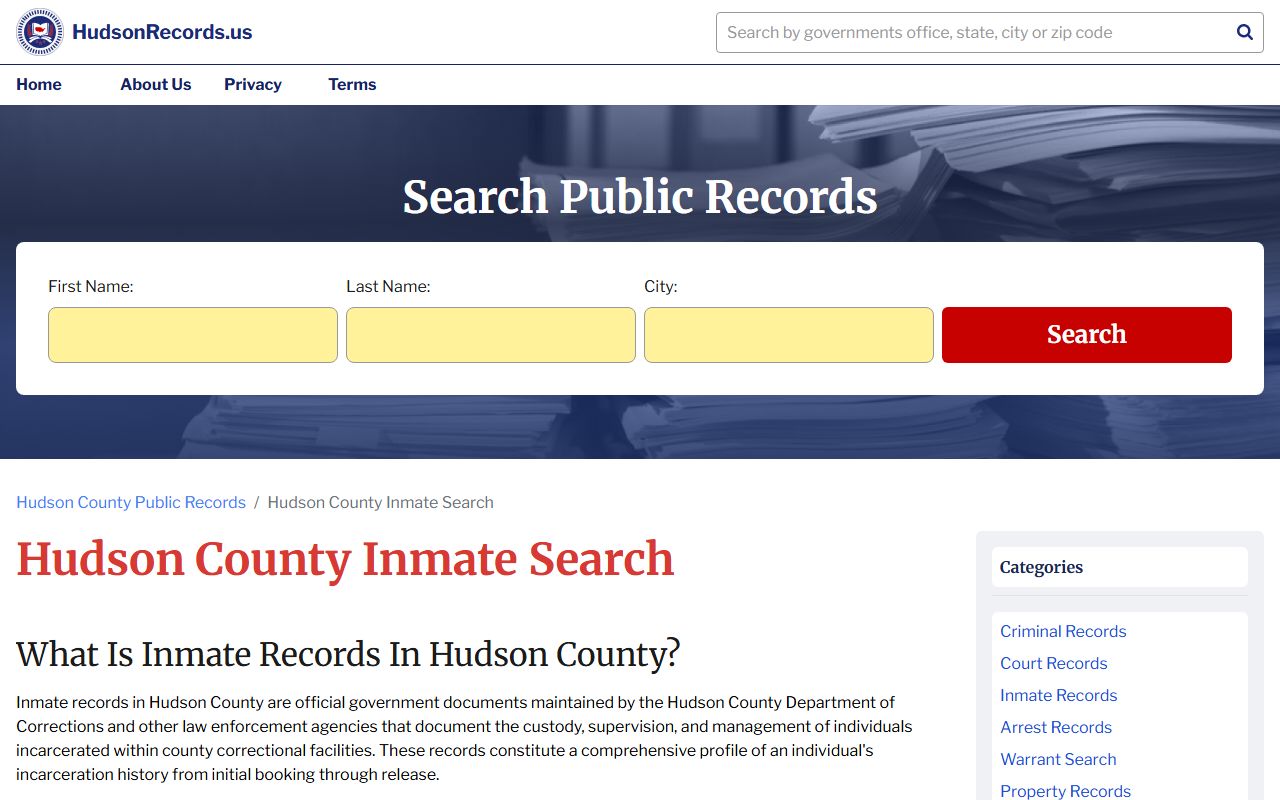 Hudson County released inmates inmate search tool