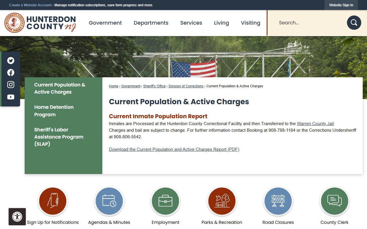 Hunterdon County released inmates current population page