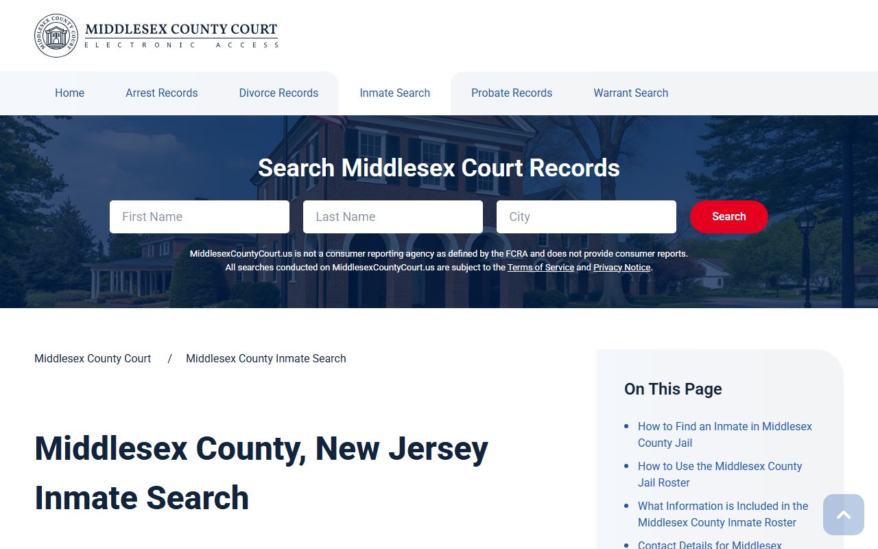 Middlesex County released inmates inmate search page