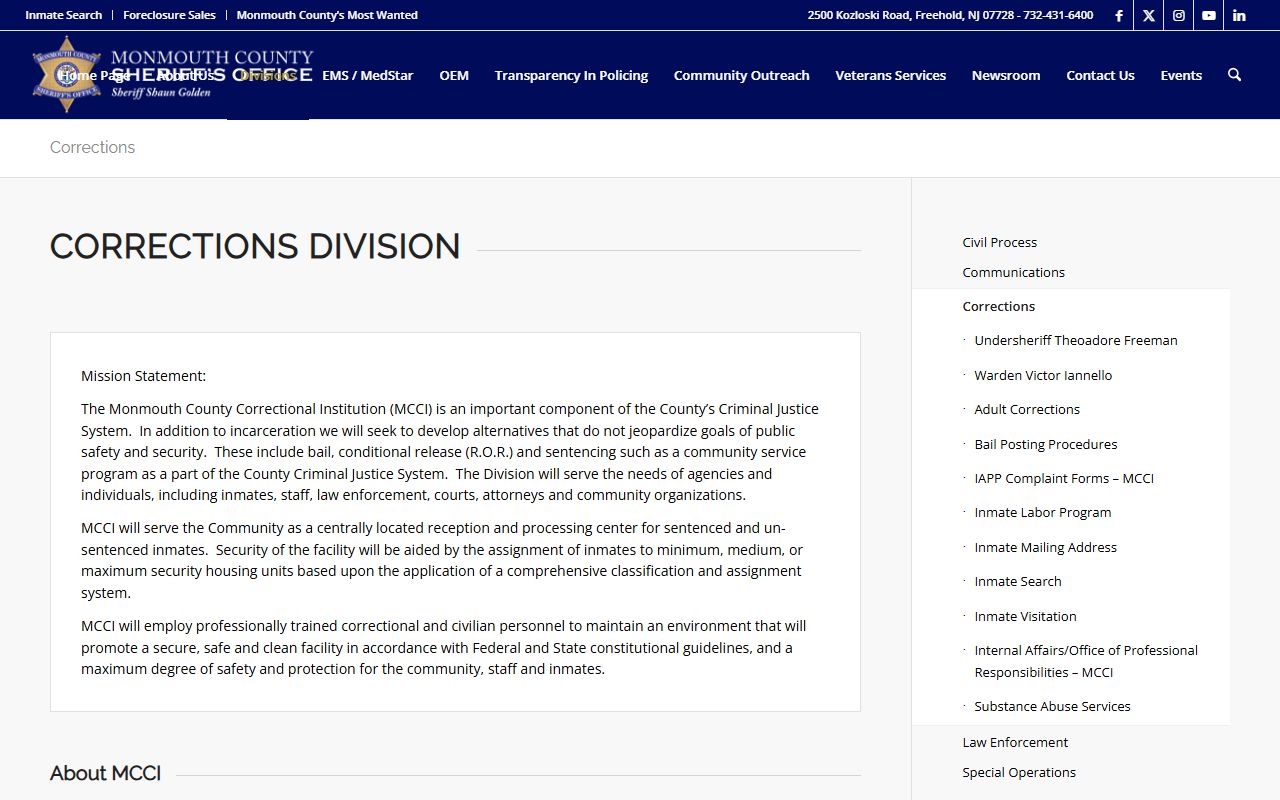 Monmouth County released inmates corrections division