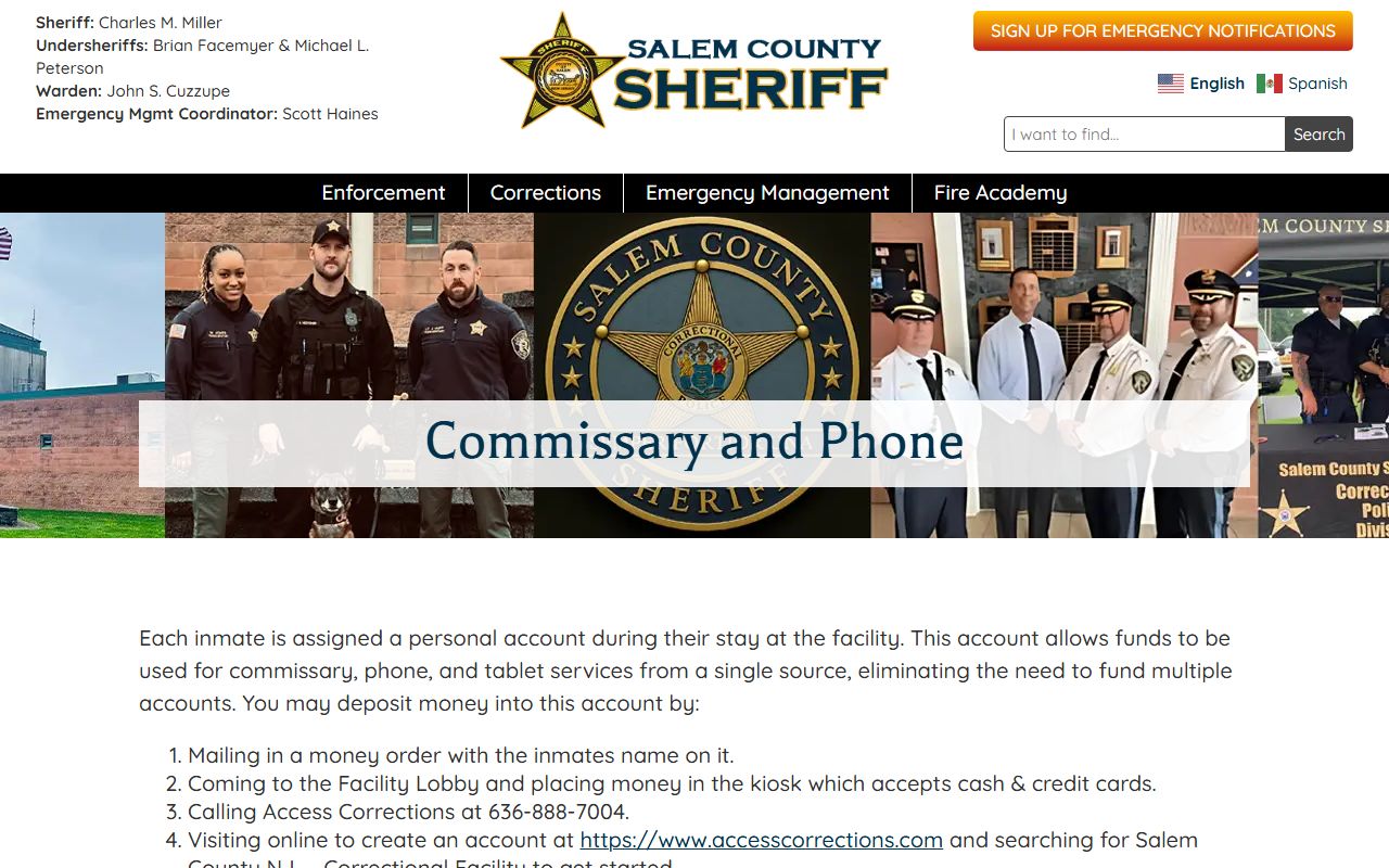 Salem County released inmates commissary and phone info