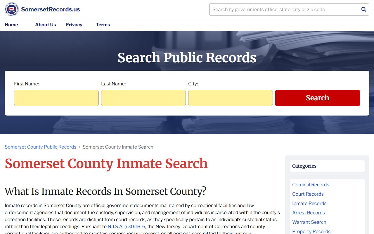 Somerset County released inmates jail information page
