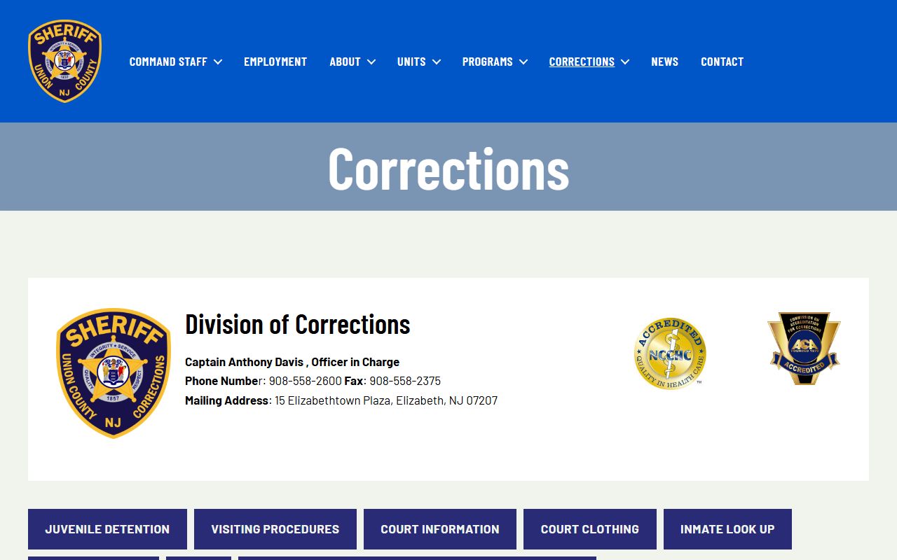 Union County released inmates sheriff corrections lookup page