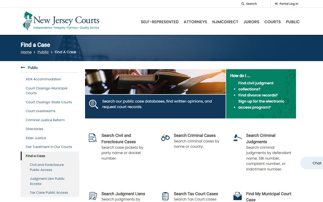 New Jersey Judiciary court records search for released inmates